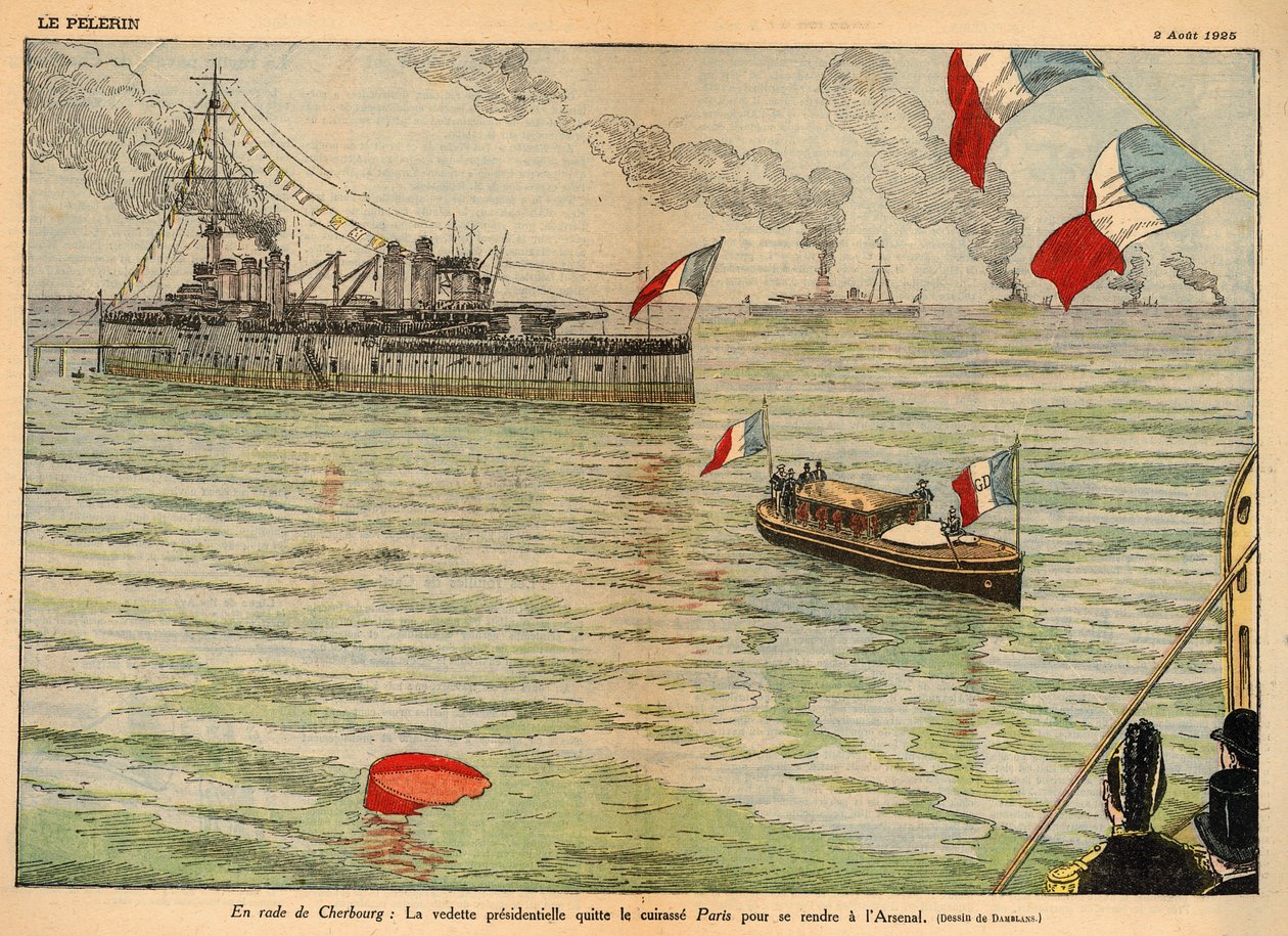 The Presidential Standard, Cherbourg Harbour, Dupla oldal elterjedt a "Le Pelerin"-ben 1925. augusztus 2-án (litográfia alkotó: Eugene Damblans
