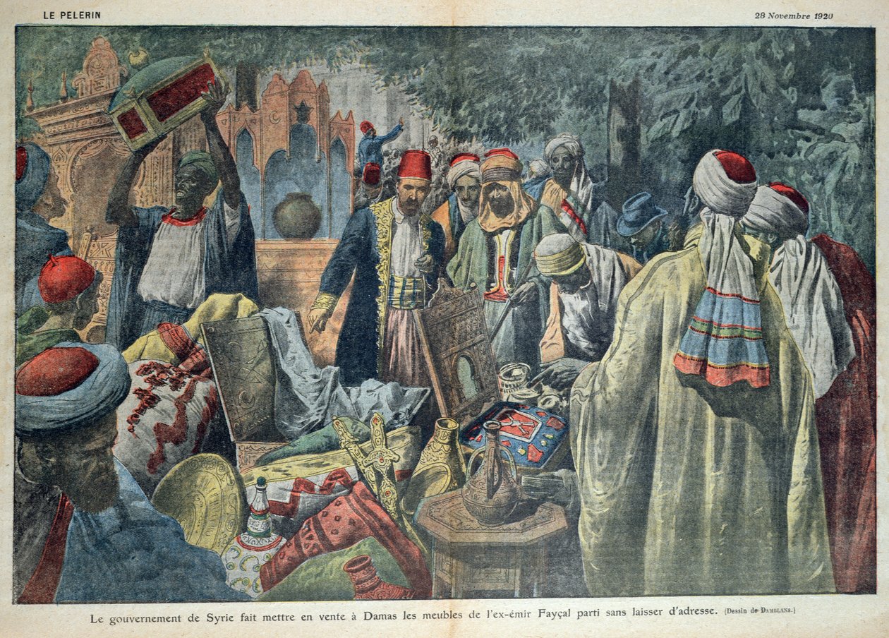 Faisal emír (1883-1923) áruinak eladása a szíriai kormány részéről Damaszkuszban, illusztráció a „Le Pelerin” magazinból, 1920. november 20. alkotó: Eugene Damblans