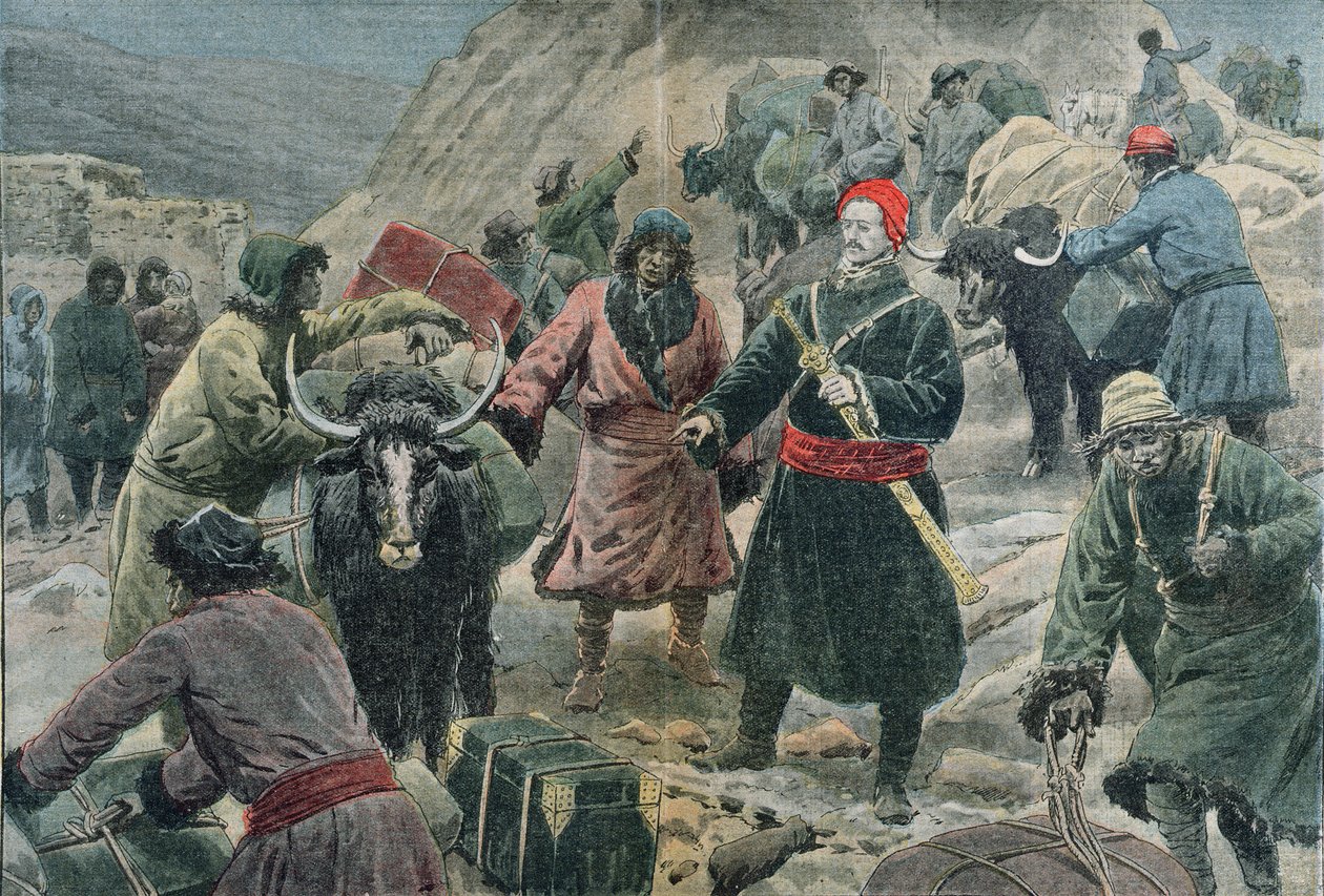 A felfedező, Sven Ander Hedin (1865-1952) Tibetben, illusztráció a „Le Pelerin”-ből, 1909. február alkotó: Eugene Damblans