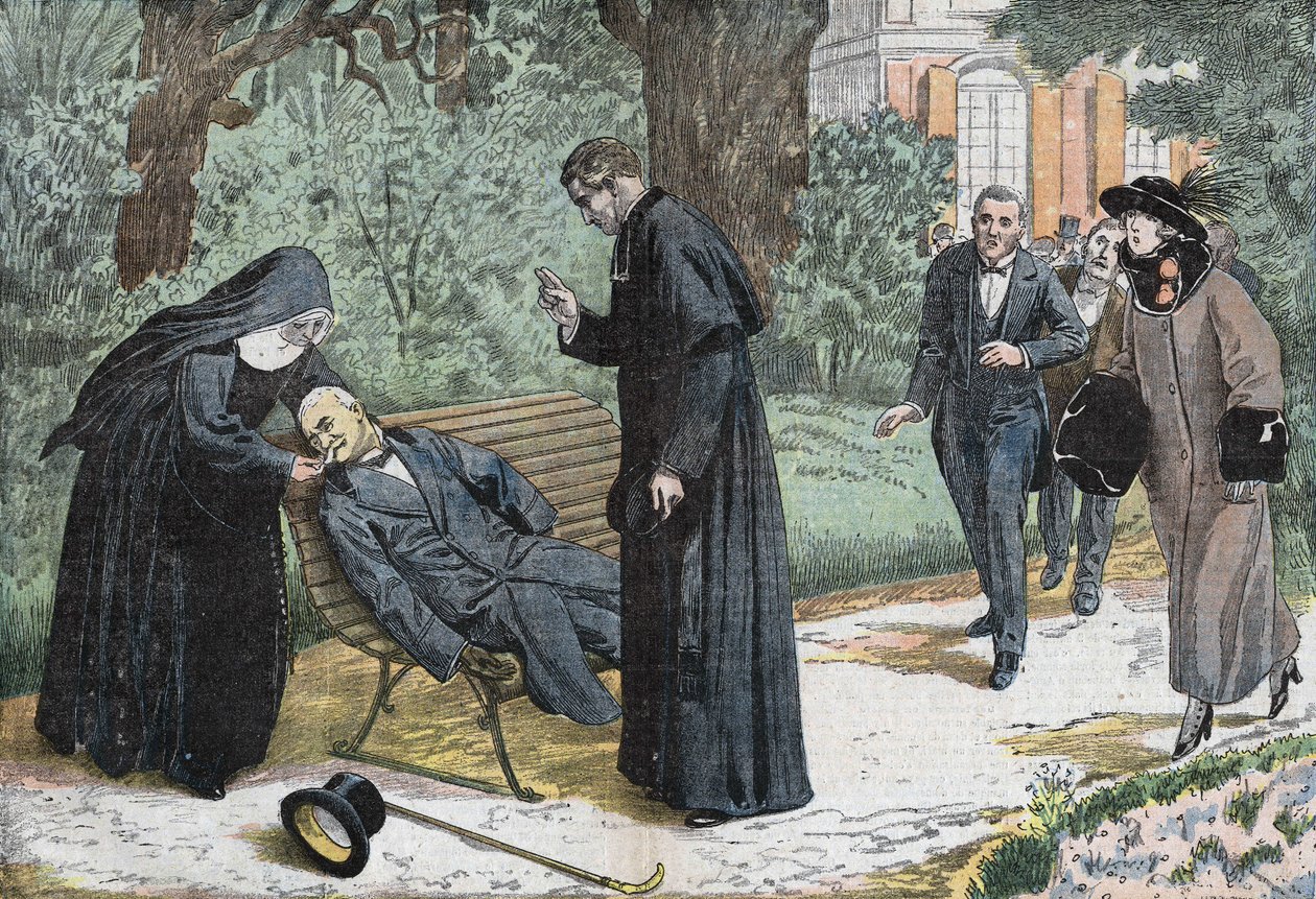 Theophile Delcassé (1852-1923) francia politikus embólia következtében halt meg a nizzai eveche kertjében 1923-ban. Damblans rajza. alkotó: Eugene Damblans