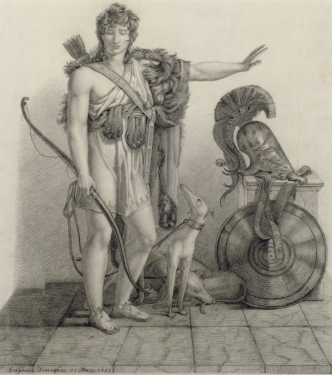 Hippolytus, 1832, Pierre Narcisse Guerin báró (1774-1833) festménye után (szén, papír) alkotó: Eugene Denagers