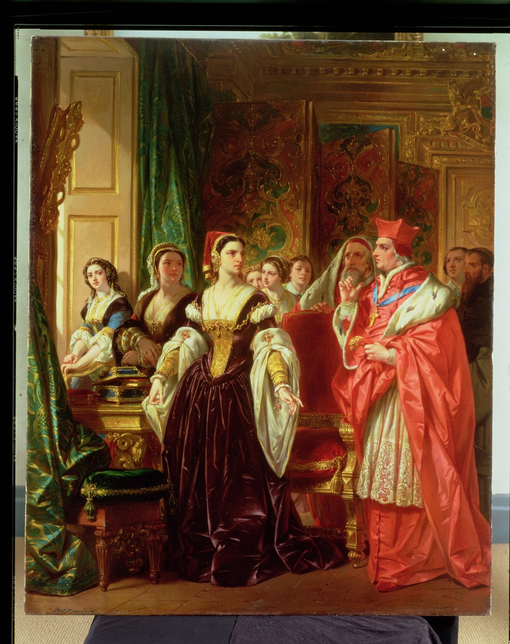 Jelenet Shakespeare VIII. Henrik című művéből; Wolsey bíboros és Aragóniai Katalin, 1858 alkotó: Eugene Deveria