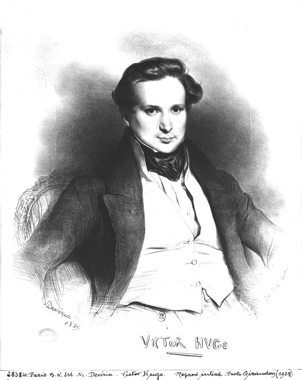 Victor Hugo (1802-66) portréja, metszett: Charles Etienne Pierre Motte (1785-1836) 1829 (litho) (bw fotó) alkotó: Eugene Deveria