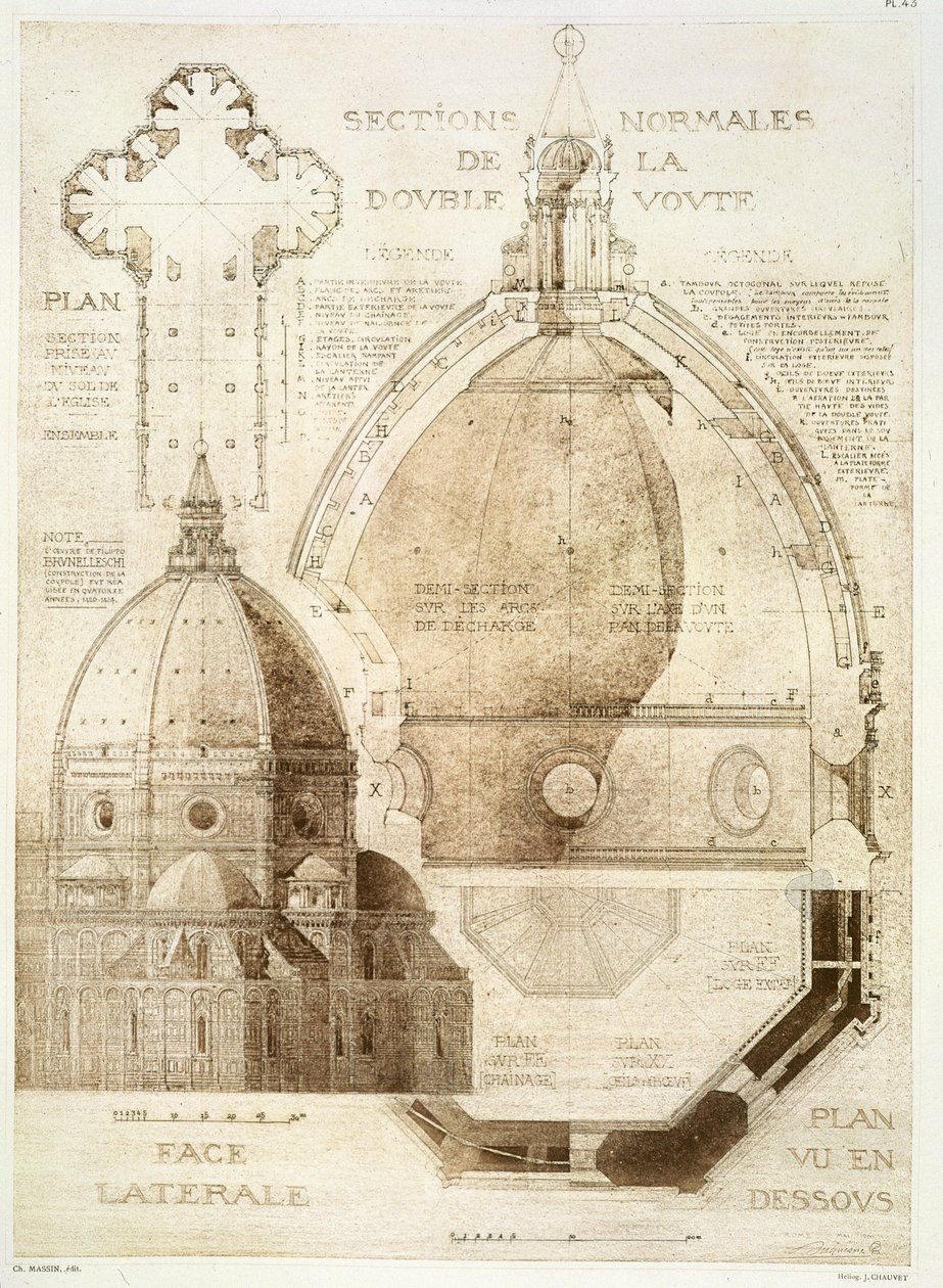 A firenzei katedrális terve, metszete és domborzata, a "Fragments d
