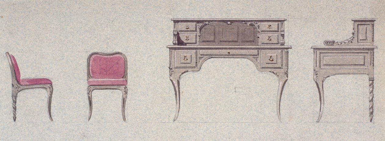 Alacsony háttámlájú szék és íróasztal a Golden Room számára alkotó: Eugene Emmanuel Viollet le Duc