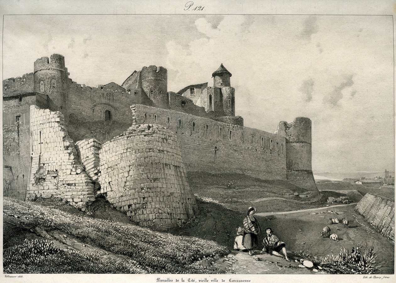 Carcassonne, városfal, súlyosan megsérült alkotó: Eugene Emmanuel Viollet le Duc