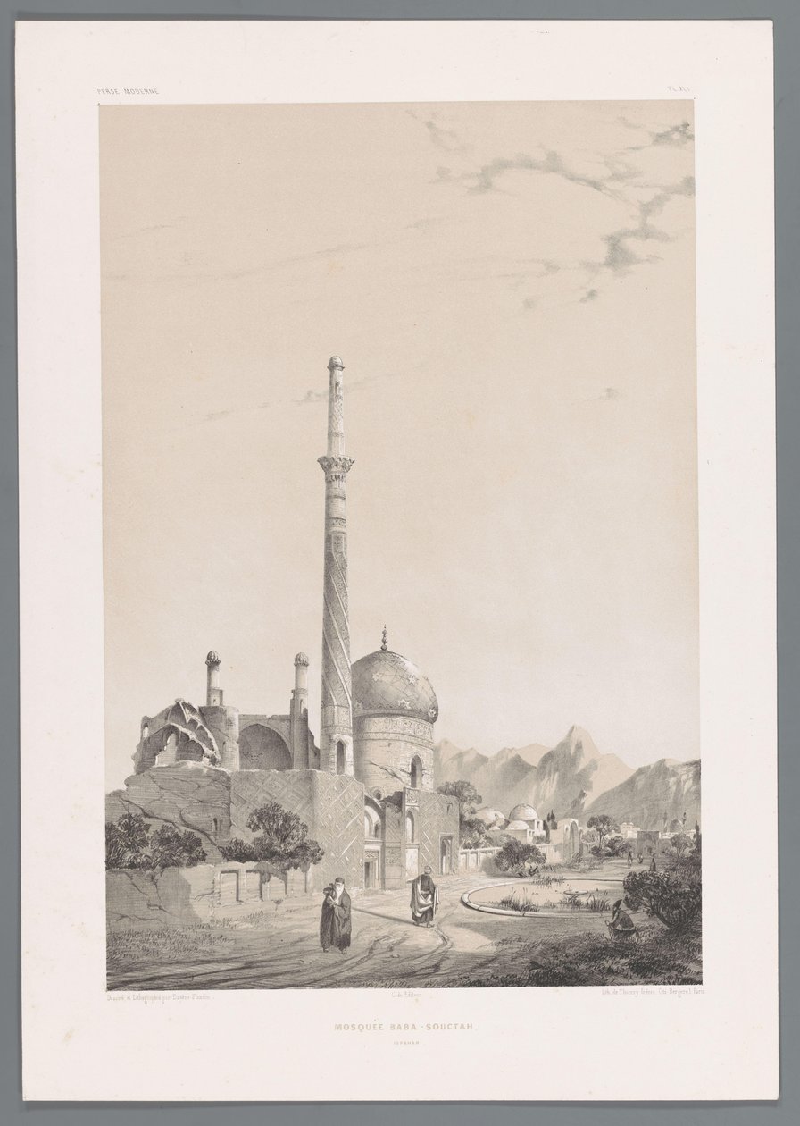 Baba Sukhte mecset a Bagh-e-Ghoushkhane minarettel Iszfahánban Baba-Souctah Ispahan mecset (cím a tárgyon) Perzsa tájak (sorozat címe) Perse modern (sorozat címe) alkotó: Eugene Flandin