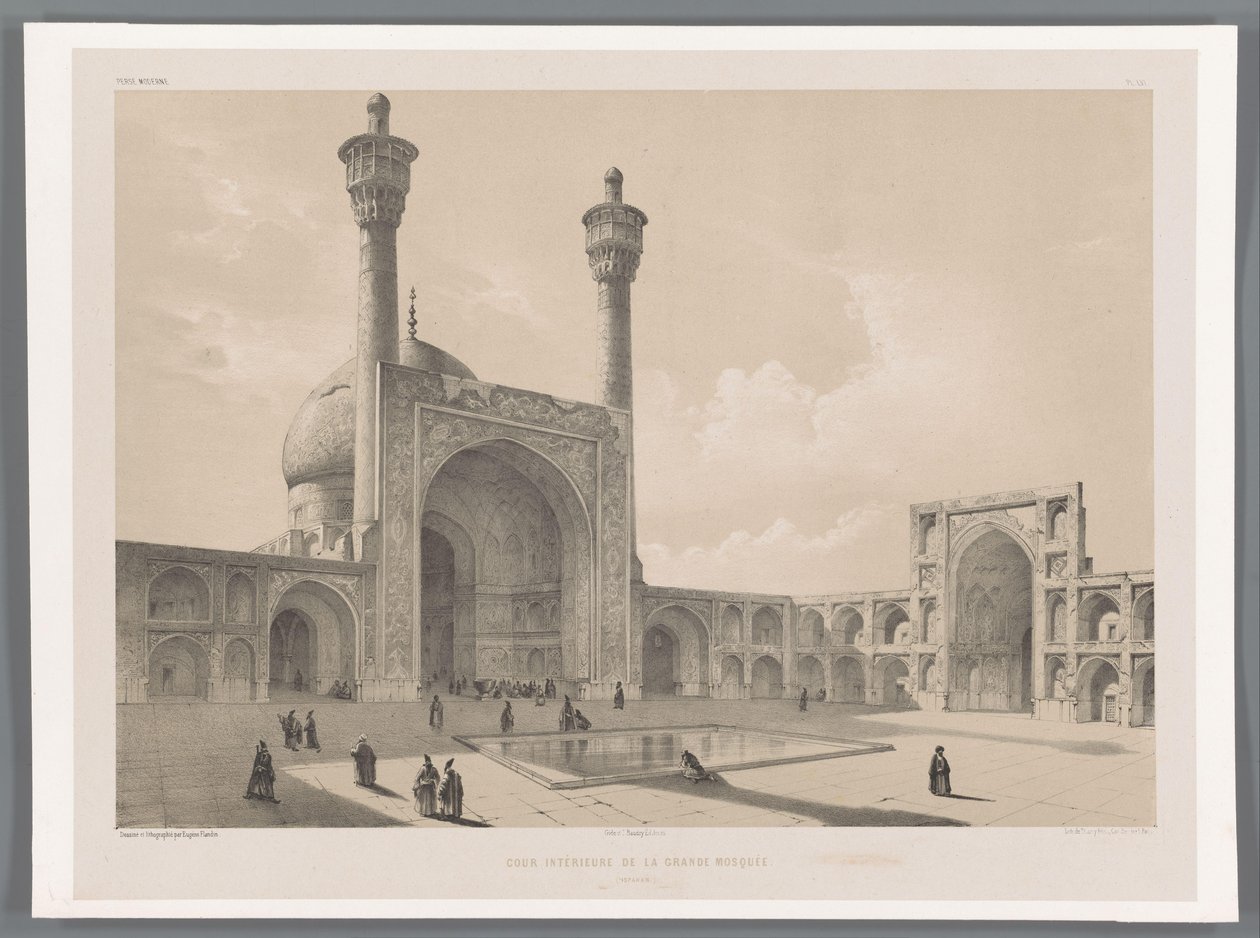 Az iszfaháni Jameh mecset udvara Cour intérieure de la grande mosquee (Ispahan) (cím a tárgyon) Perzsa tájak (sorozat címe) Perse modern (sorozat címe) alkotó: Eugene Flandin