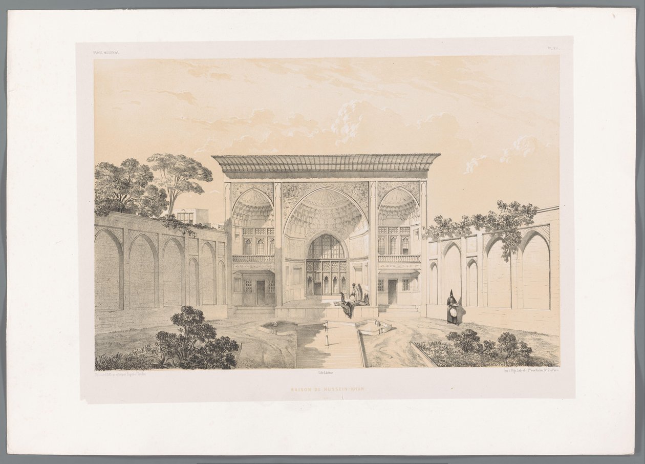 A Hussein Khan ház udvara Tebrizben Maison de Hussein-Khân Tabriz (cím a tárgyon) Perzsa tájak (sorozat címe) Perse modern (sorozat címe) alkotó: Eugene Flandin