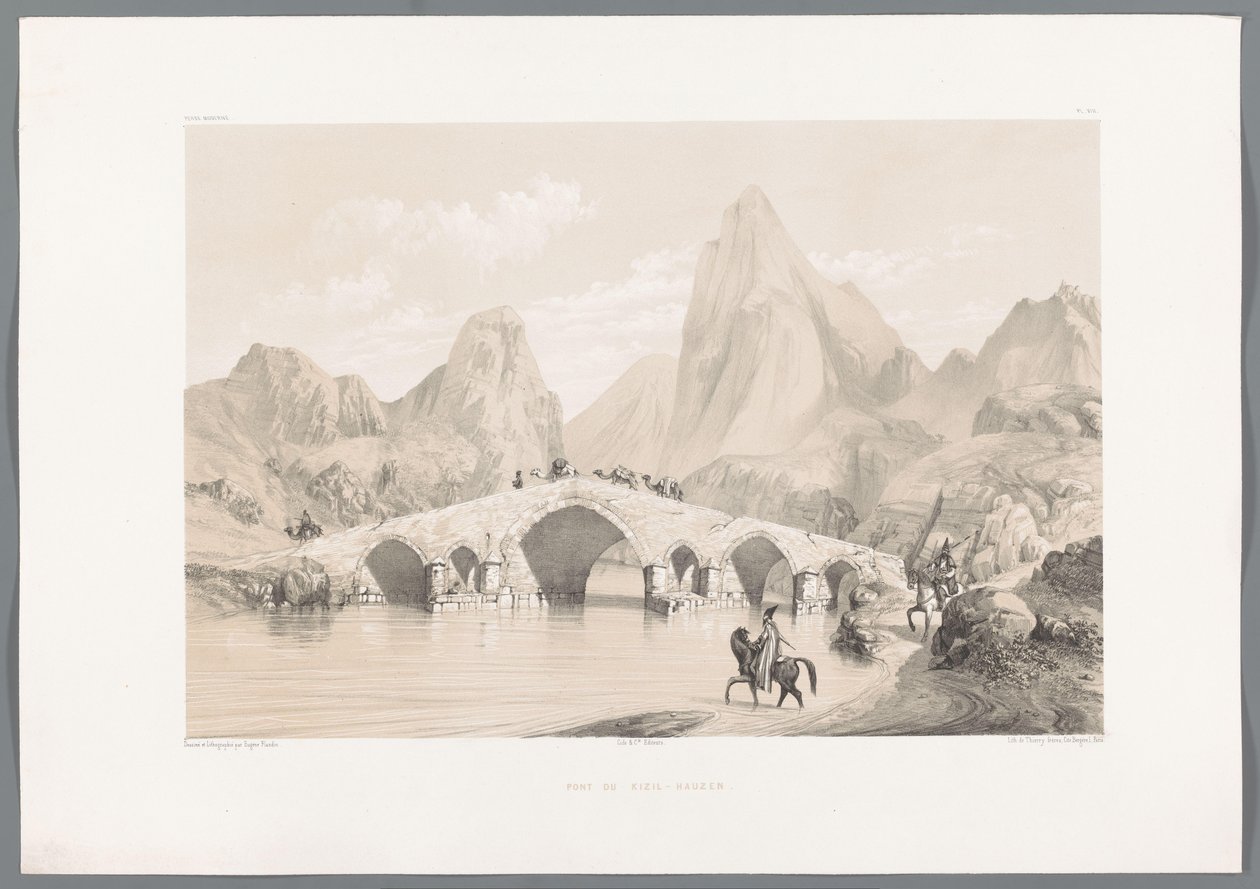 Pol-e Dokhtar híd Pont du Kizil-Hauzen (cím a tárgyon) Perzsa tájak (sorozat címe) Perse modern (sorozat címe) alkotó: Eugene Flandin