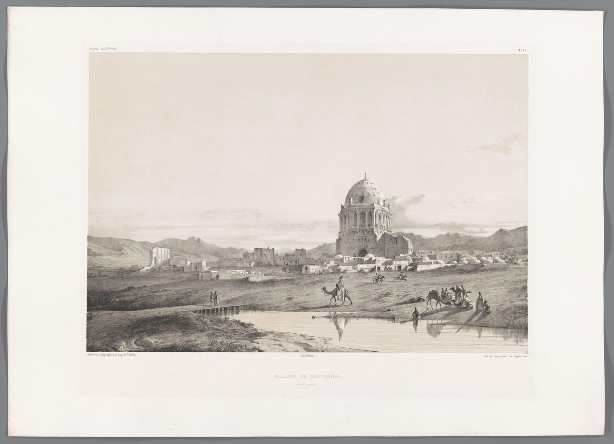 Kilátás Soltaniyeh falura Village de Sultanieh (cím az objektumon) Perzsa tájak (sorozat címe) Perse modern (sorozat címe) alkotó: Eugene Flandin