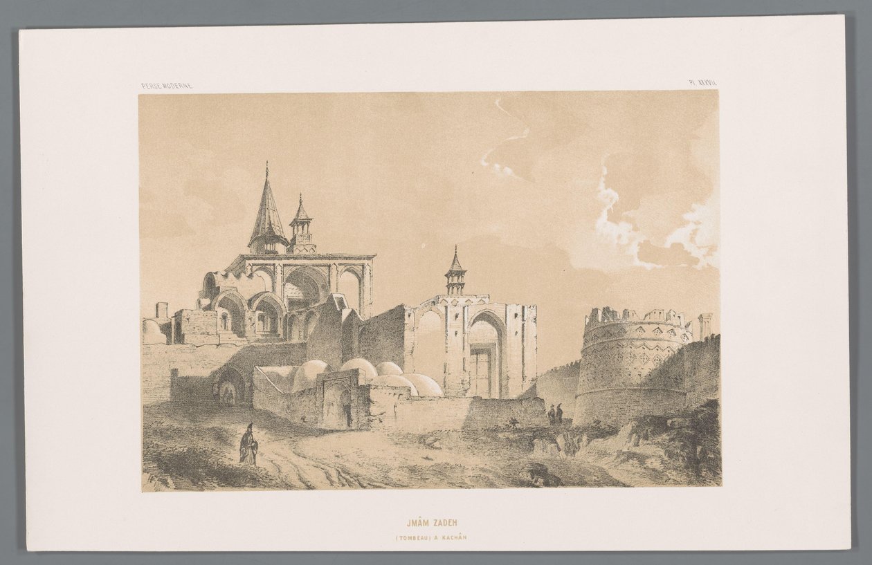 Imamzadeh sírja Kashanban Imâm zadeh (tombeau a Kachân) (cím a tárgyon) Perzsa tájak (sorozat címe) Perse modern (sorozat címe) alkotó: Eugene Flandin