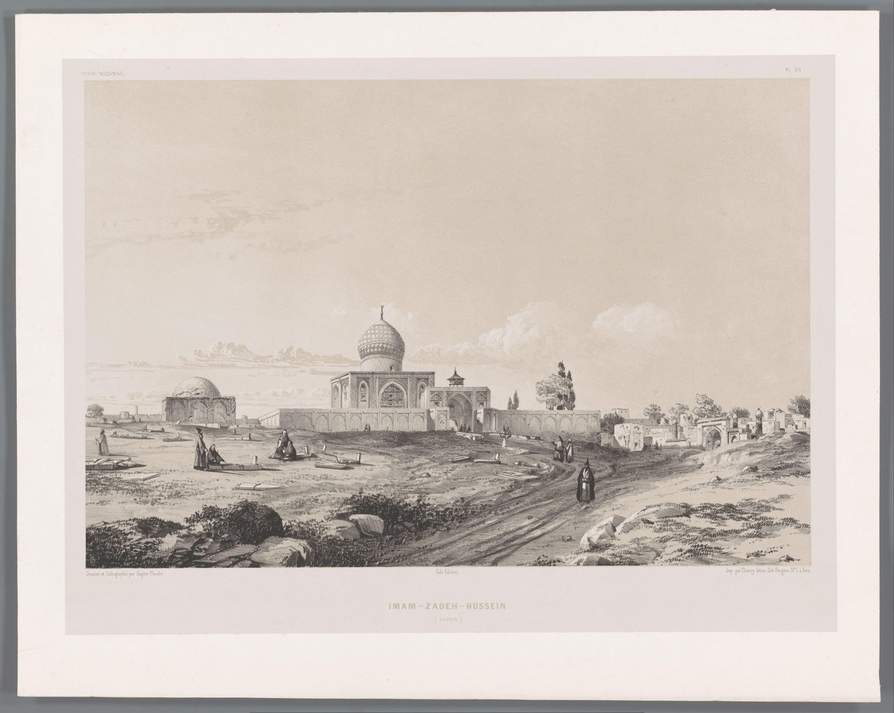 Husszein Imamzadeh Kazvinban Imam-Zadeh-Hussein (Casbin) (cím a tárgyon) Perzsa tájak (sorozat címe) Perse modern (sorozat címe) alkotó: Eugene Flandin