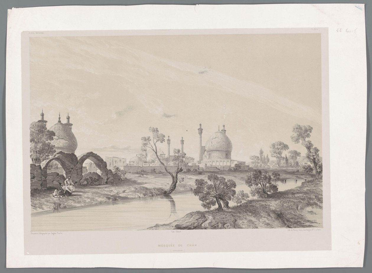 A sah mecset vagy a király mecsete Iszfahánban Mosquee du Châh (Ispahan) (cím a tárgyon) Perzsa tájak (sorozat címe) Perse modern (sorozat címe) alkotó: Eugene Flandin