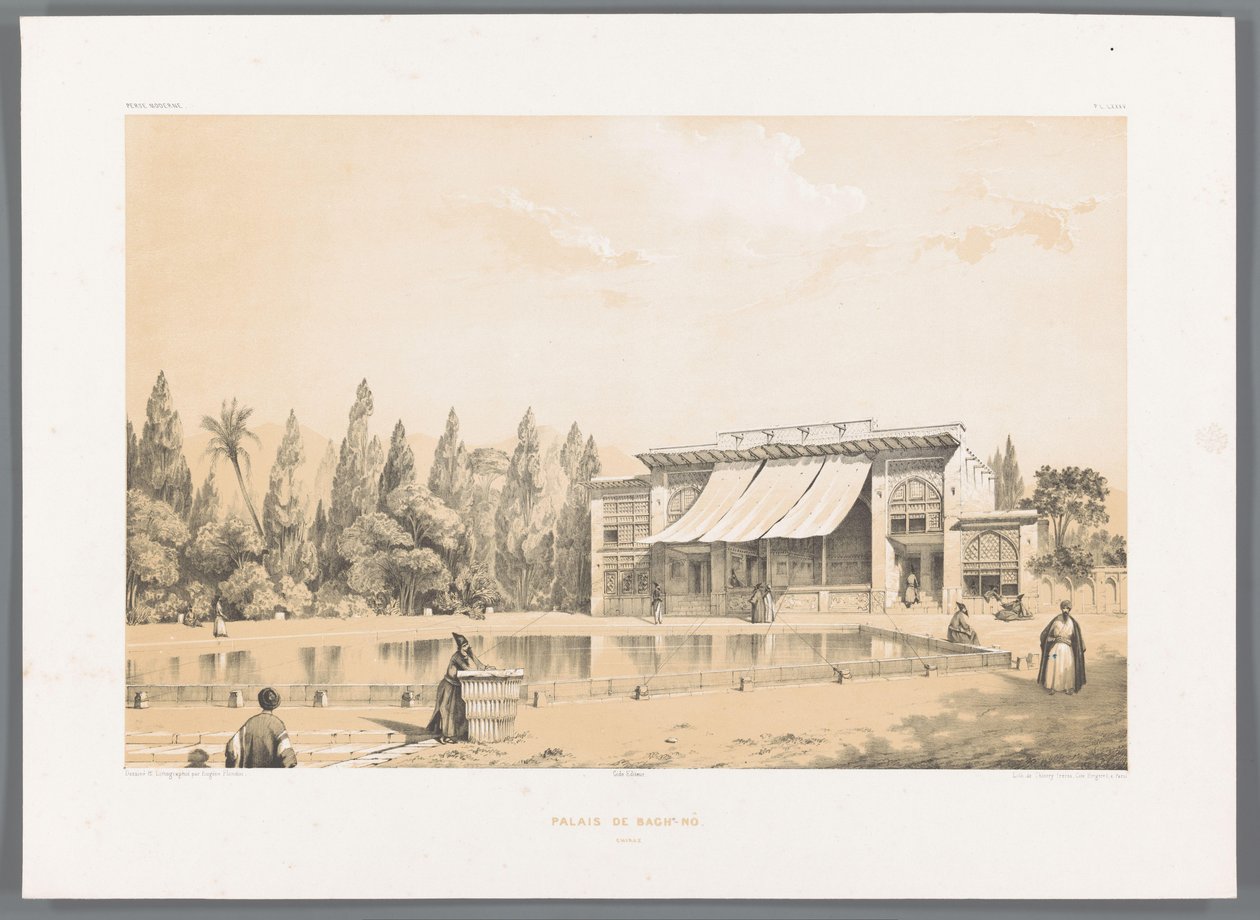 Nou Bagh palota Shirazban Palais de Bagh-Nô (cím a tárgyon) Perzsa tájak (sorozat címe) Perse modern (sorozat címe) alkotó: Eugene Flandin