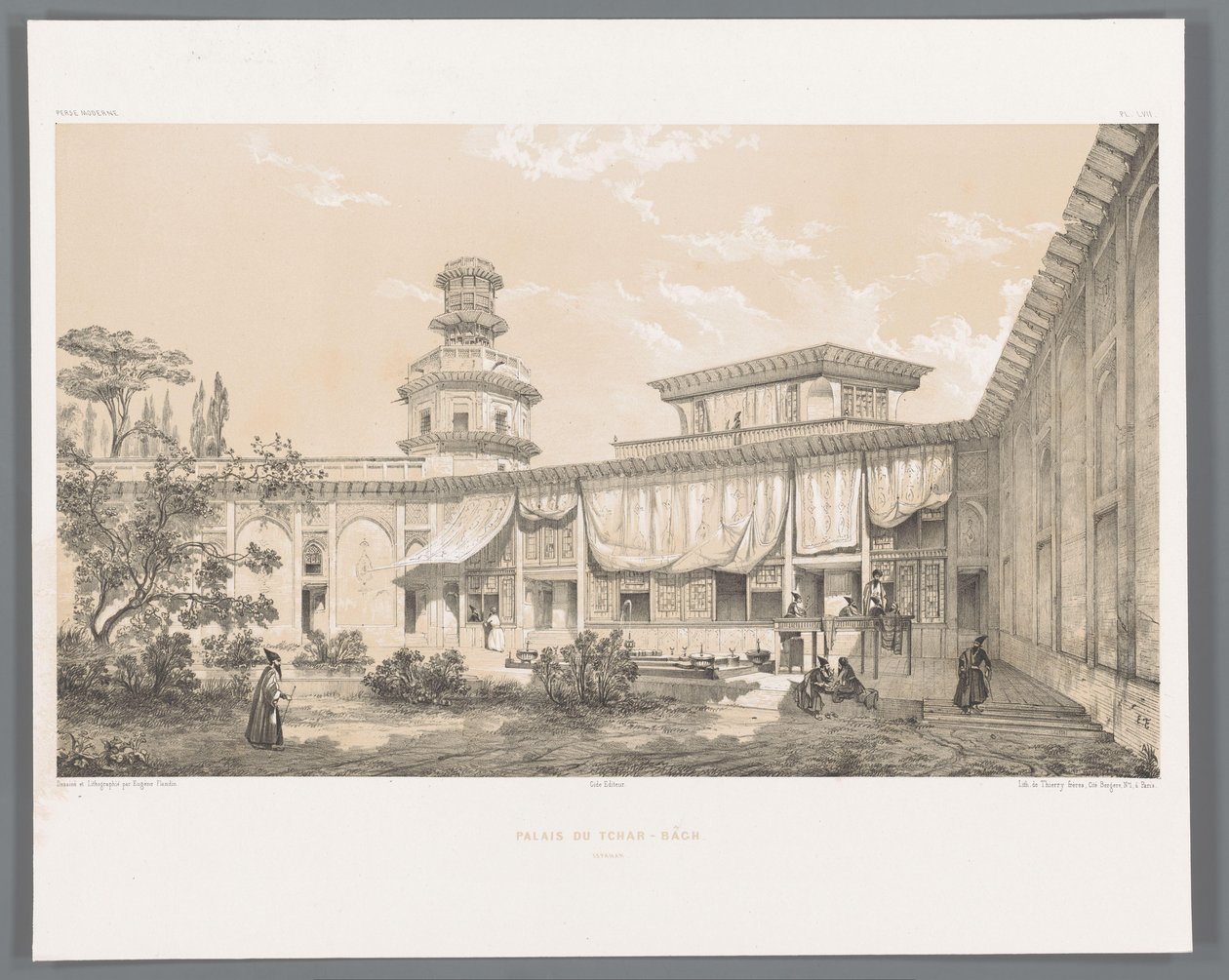 Char Bagh palota Iszfahánban Palais du Tchar-Bach Ispahan (cím a tárgyon) Perzsa tájak (sorozat címe) Perse modern (sorozat címe) alkotó: Eugene Flandin
