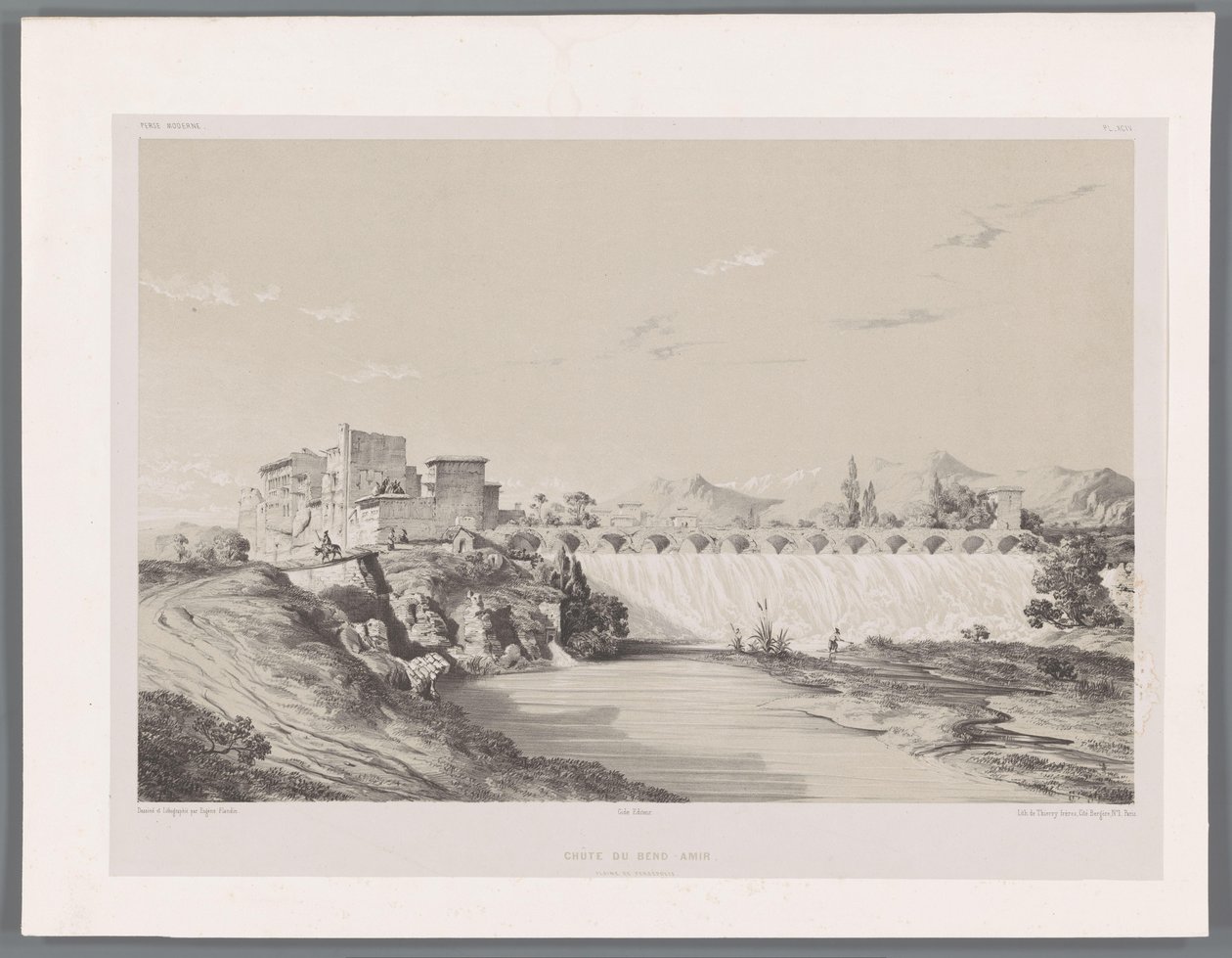 Band Amir vízesése Persepolis síkságán Chûte du Bend-Amir plaine de Persépolis (cím a tárgyon) Perzsa tájak (sorozat címe) Perse modern (sorozat címe) alkotó: Eugene Flandin