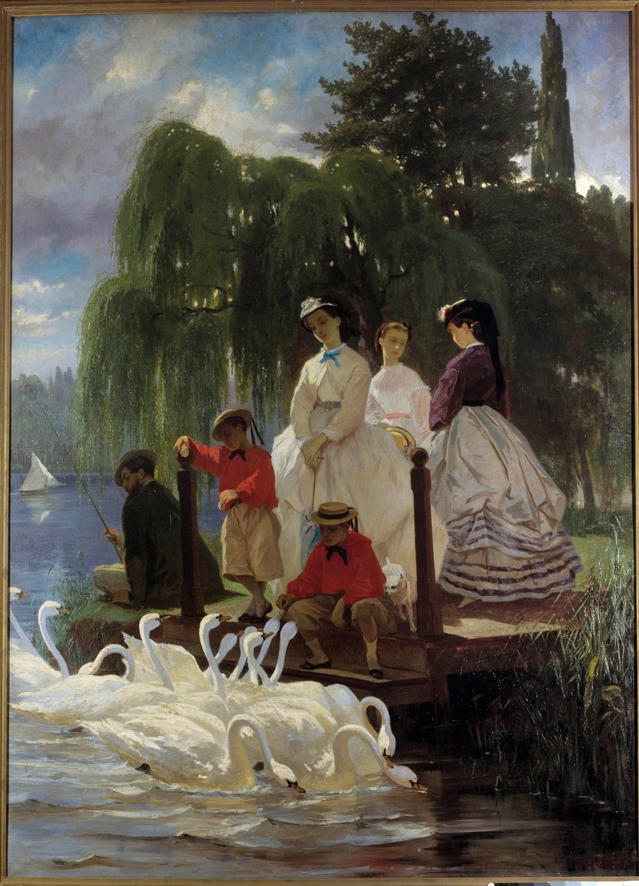 Le repas des swans Eugene Giraud (1806-1881) festménye, 1865 Párizs, Dekoratív művészetek – Hattyúk vagy hattyúk táplálása. Eugene Giraud (1806-1881) festménye 1865. Arts Decoratifs Museum, Párizs alkotó: Eugene Giraud