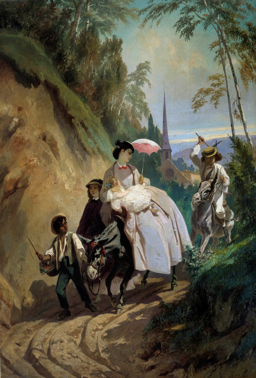 Menj szamárral a Montmorency-be. Eugene Giraud (1806-1881) 19. századi Párizs festménye, Dekoratív művészetek alkotó: Eugene Giraud