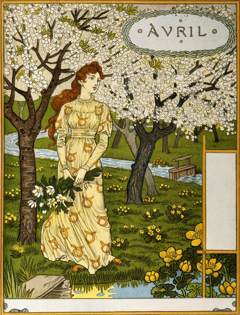 Április, Illusztráció a "Le Mois" képzőművészeti portfólióból, 1896 alkotó: Eugene Grasset