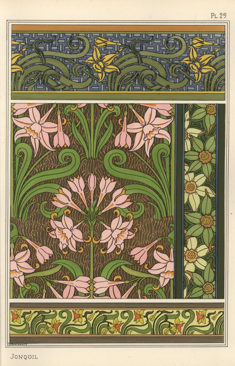 Jonquil, Narcissus jonquilla, mint tervezési motívum tapétákban és szövetmintákban alkotó: Eugene Grasset