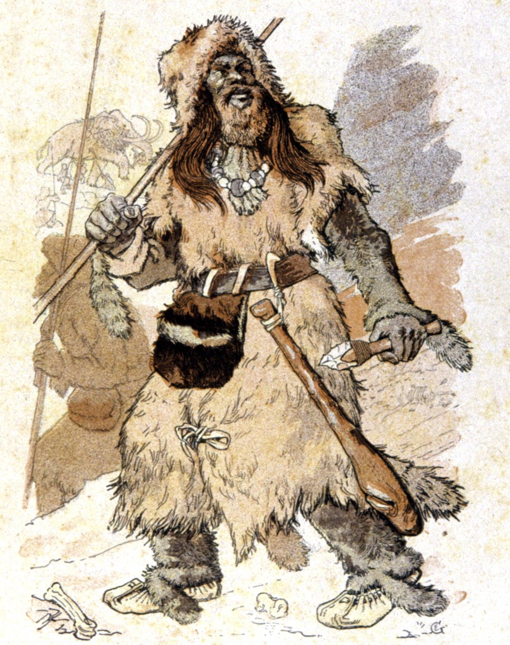 Az ember a paleolitikumban, 1900 körül (illusztráció) alkotó: Eugene Grasset
