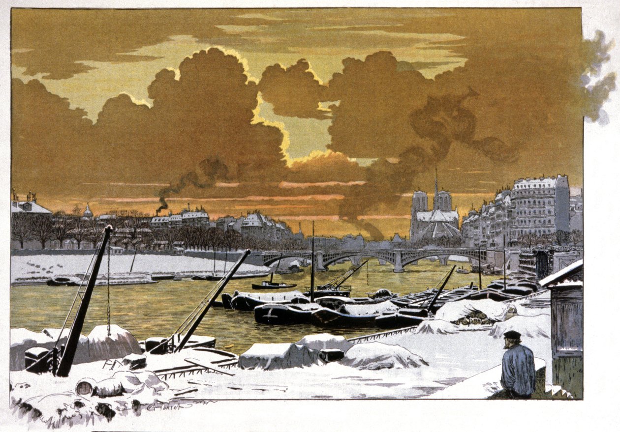 Paris, barges under the snow at the Pont de Sully, c.1905 alkotó: Eugene Grasset