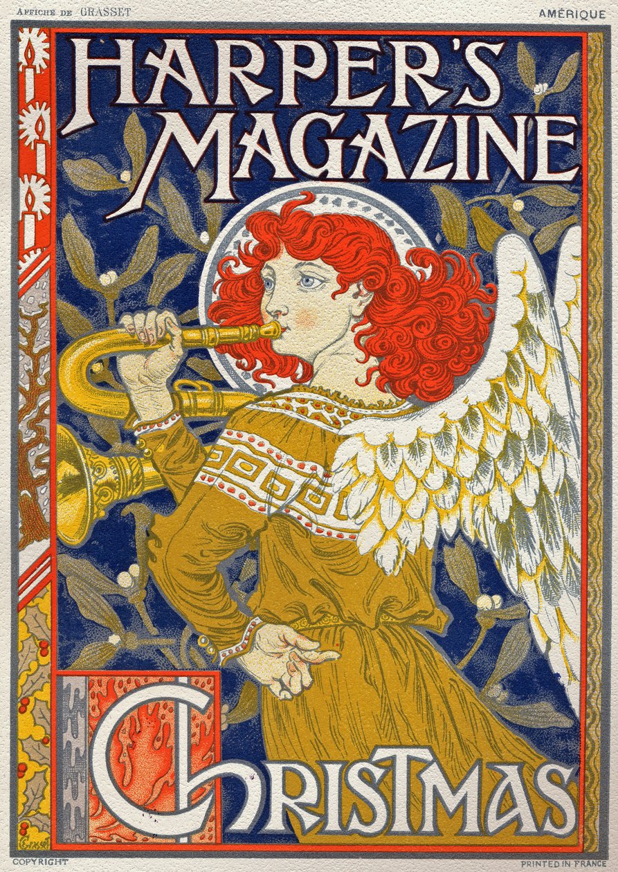 Vallás. karácsonyi angyal. Eugene Grasset posztere a Harper