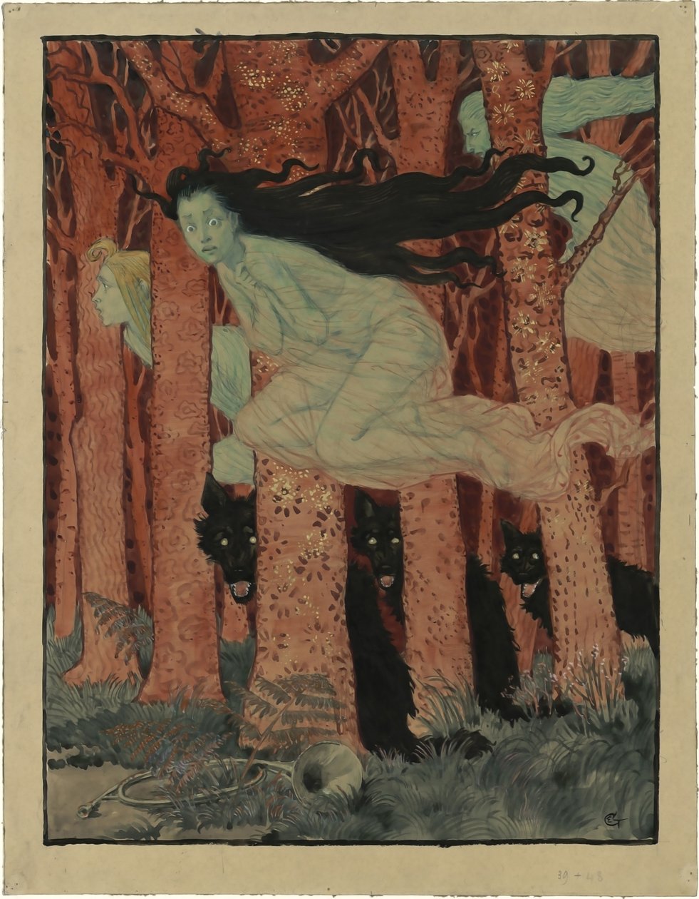 Három nő és három farkas Három nő és három farkas, 1892 körül. alkotó: Eugene Grasset