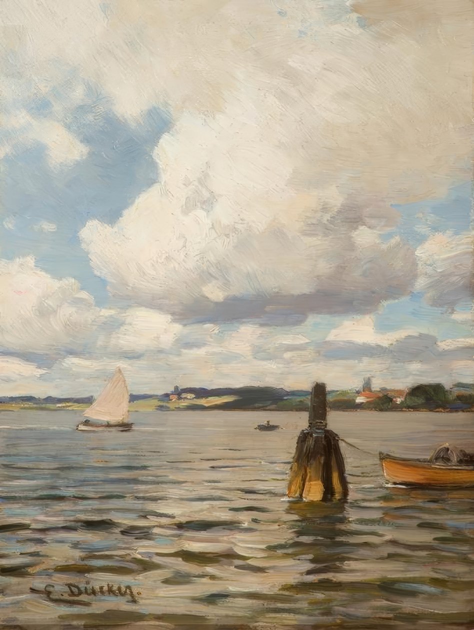 E. Dücker, nyári nap a víz mellett alkotó: Eugene Gustav Dücker