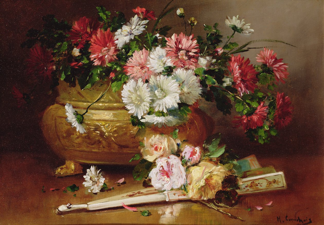 Csendélet legyezővel alkotó: Eugene Henri Cauchois