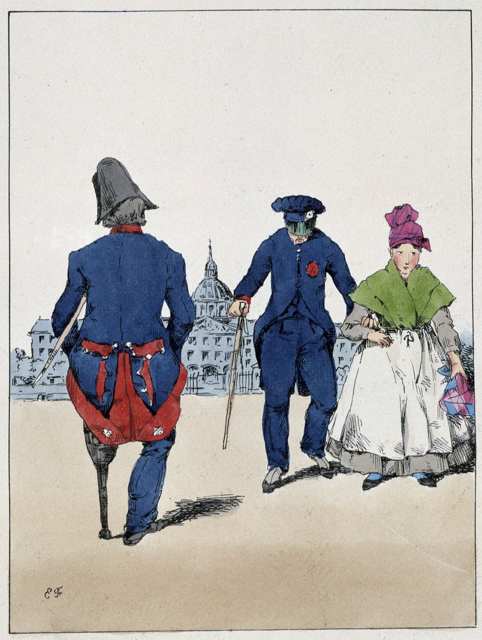 Les Invalides – Eugène Forest „Souvenirs d’un loâneur” című művében, 1830 körül. alkotó: Eugene Hippolyte Forest