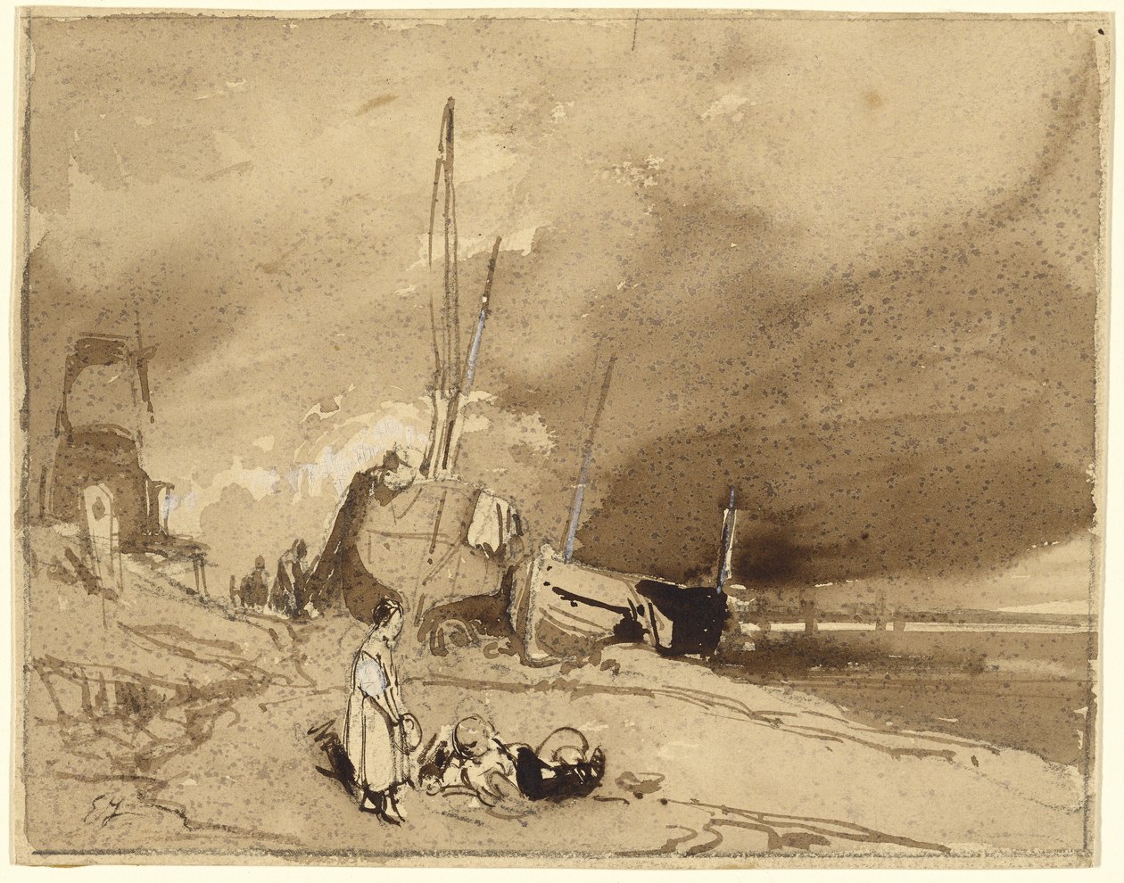 Bord de Plage (Halászcsónakok a tengerparton, viharfelhők a távolban) alkotó: Eugene Isabey