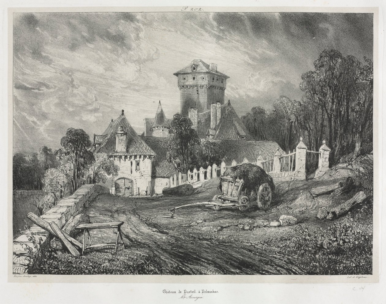 Festői és romantikus utazások a régi Franciaországban: Auvergne (II. kötet): Pesteil kastély Polminhac-ban, 202. tábla alkotó: Eugene Isabey