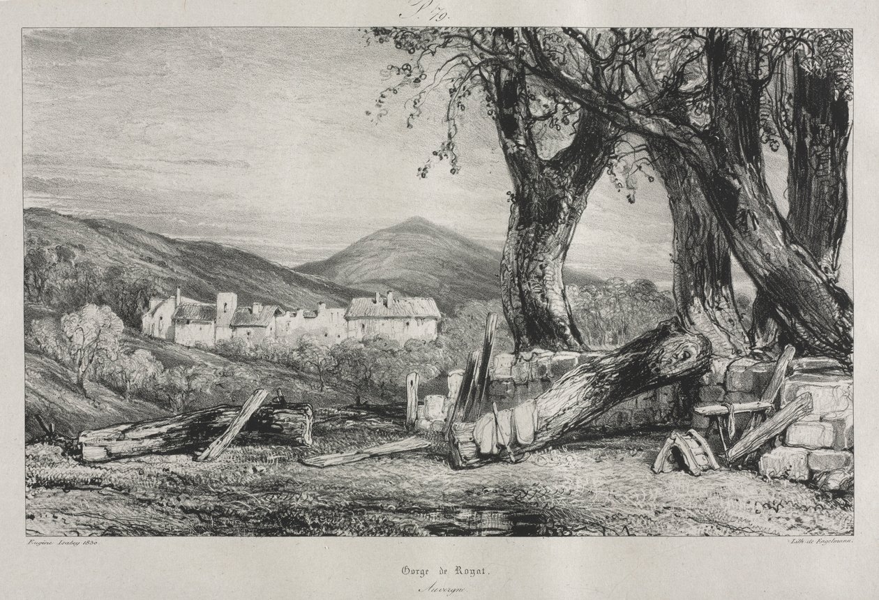 Festői és romantikus utazások a régi Franciaországban: Auvergne vol. II, Royat-szurdok, 79. tábla, 1830 alkotó: Eugene Isabey
