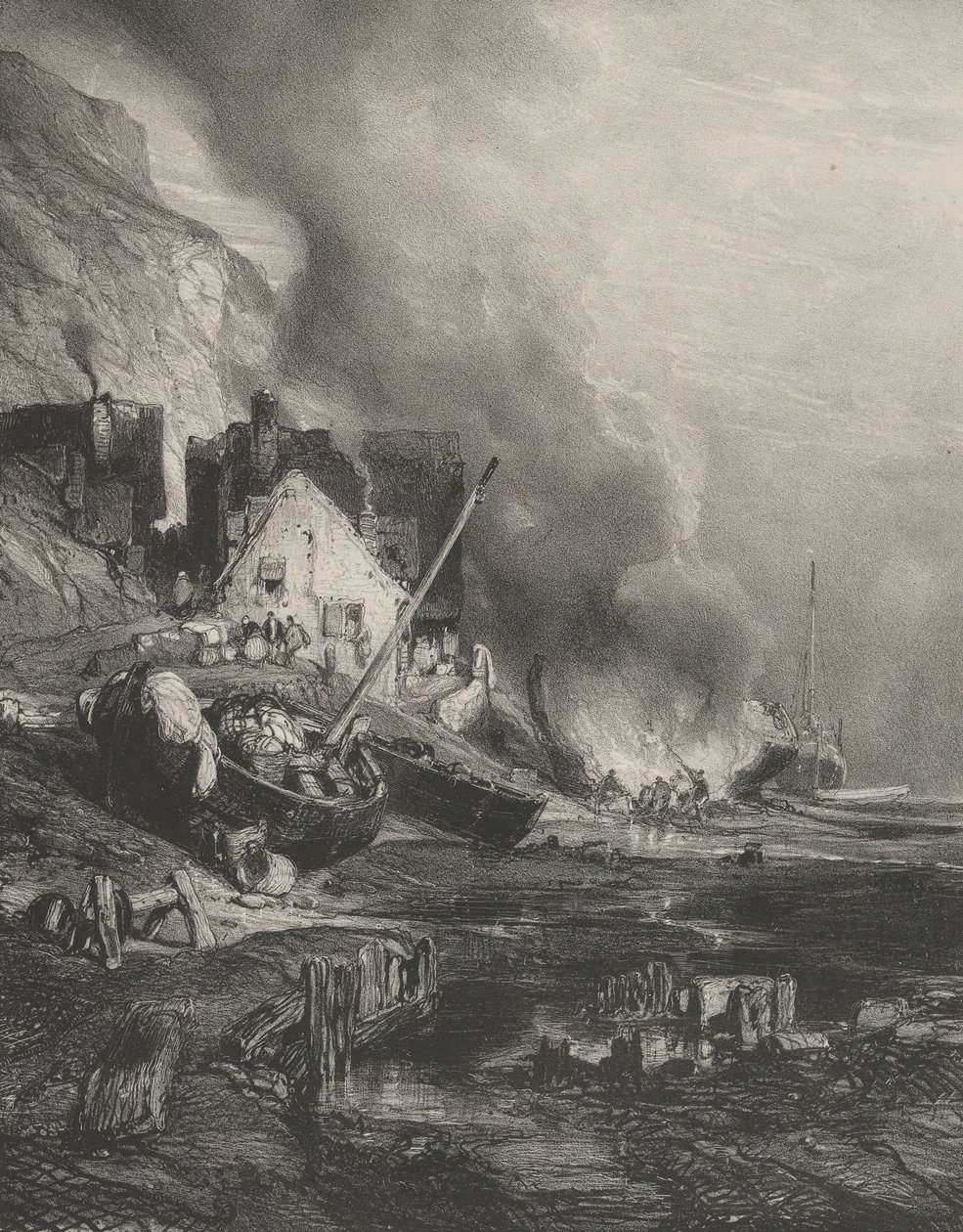Hajó átszerelése apálykor, 1833. alkotó: Eugene Isabey