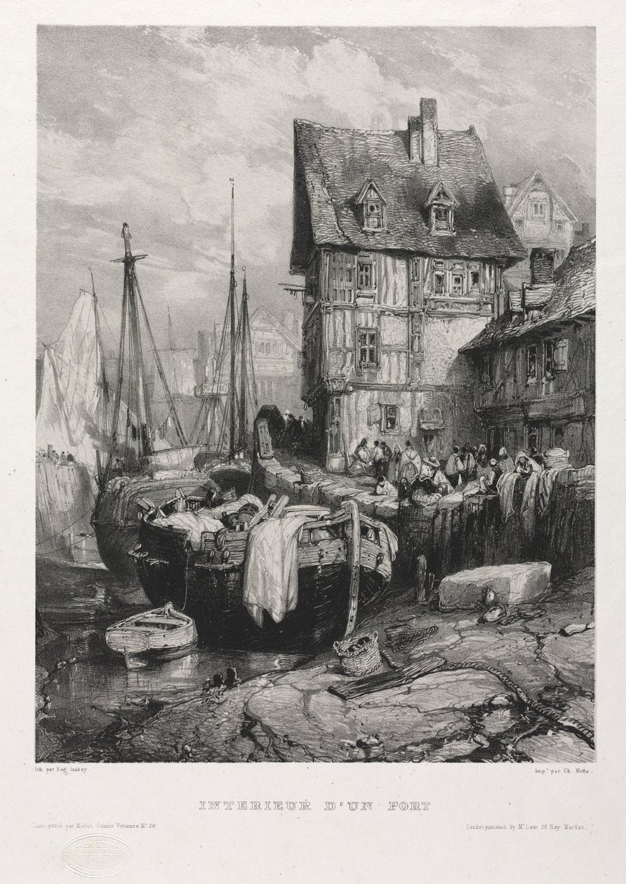 Hat tengerészgyalogos: Egy kikötő belseje, 1833. alkotó: Eugene Isabey