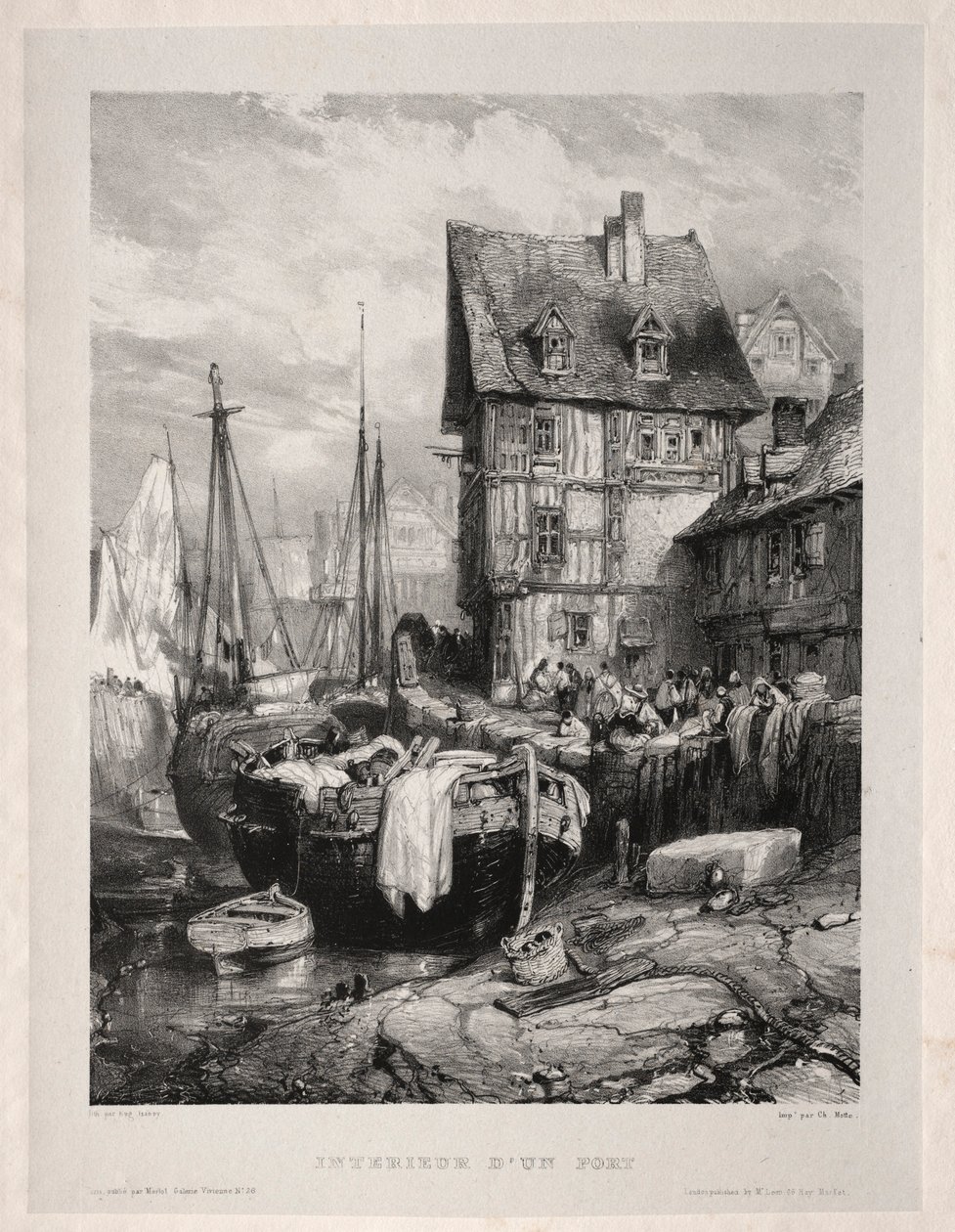 Hat tengerészgyalogos: Egy kikötő belseje, 1833. alkotó: Eugene Isabey