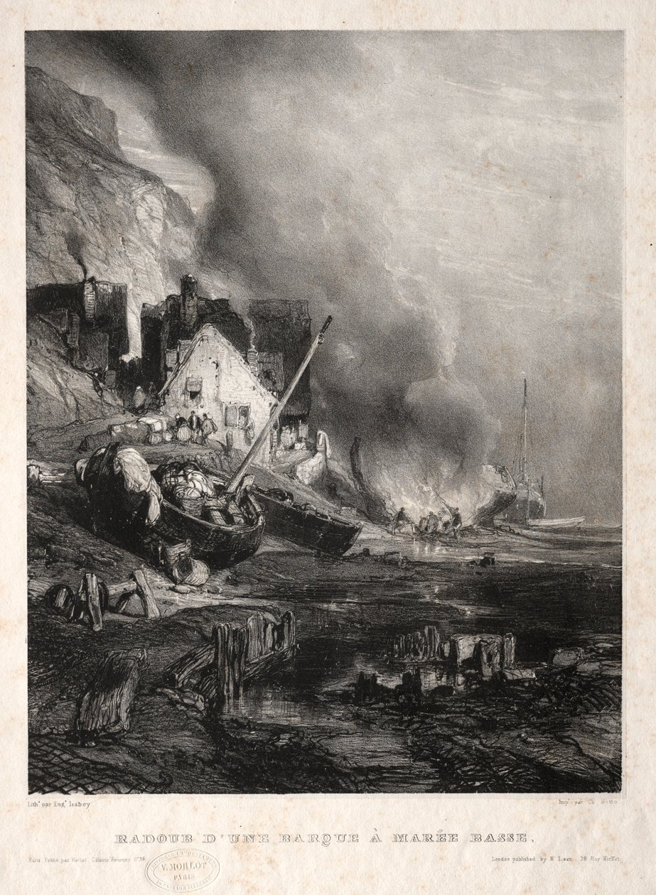 Hat tengerészgyalogos: Csónak átszerelése apálykor, 1833. alkotó: Eugene Isabey
