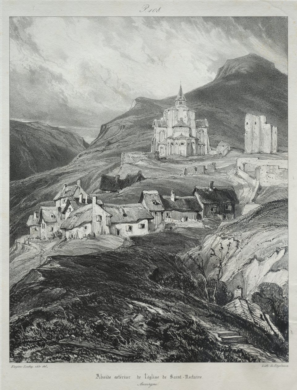Festői és romantikus utazások az ókori Franciaországban, Auvergne: A Szent Nectaire-templom apszisa alkotó: Eugene Isabey