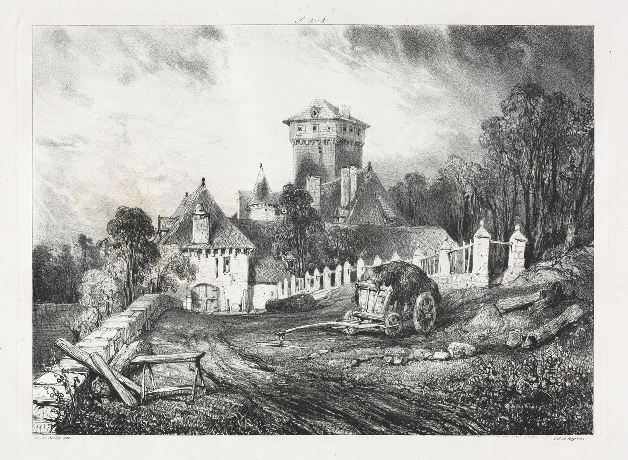 Festői és romantikus utazások az ókori Franciaországban, Auvergne: Château de Pesteil Polminhacban alkotó: Eugene Isabey