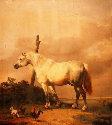Carthorse baromfival egy kiterjedt tájon alkotó: Eugene Joseph Verboeckhoven