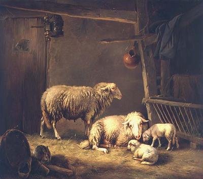 Birkák egy istállóban alkotó: Eugene Joseph Verboeckhoven