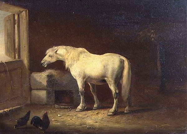 Fehér ló az istállóban (panel) alkotó: Eugene Joseph Verboeckhoven