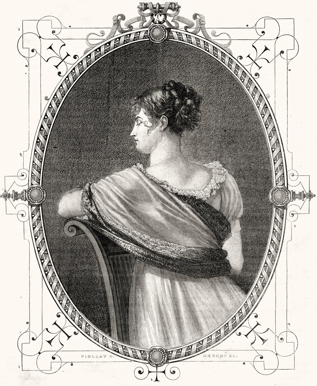 Madame Recamier (1777-1849) portréja, amelyet Antoine Auguste Ernest Hebert (1817-1908) vésett alkotó: Eugene Joseph Viollat