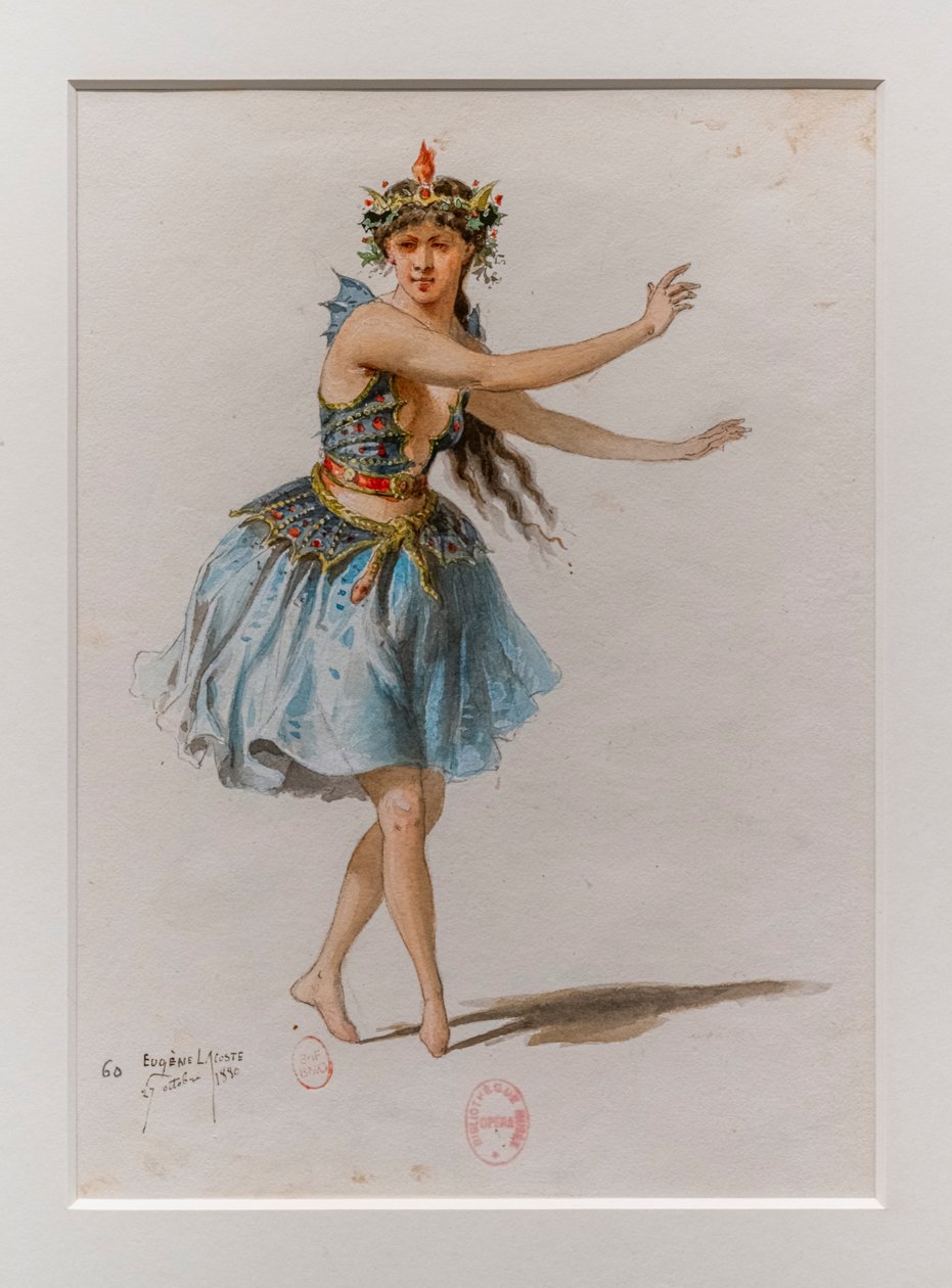 A Korrigane. Charles-Marie Widor balettje, jelmezmodell. 1880, toll, akvarell és gouache papíron. alkotó: Eugene Lacoste