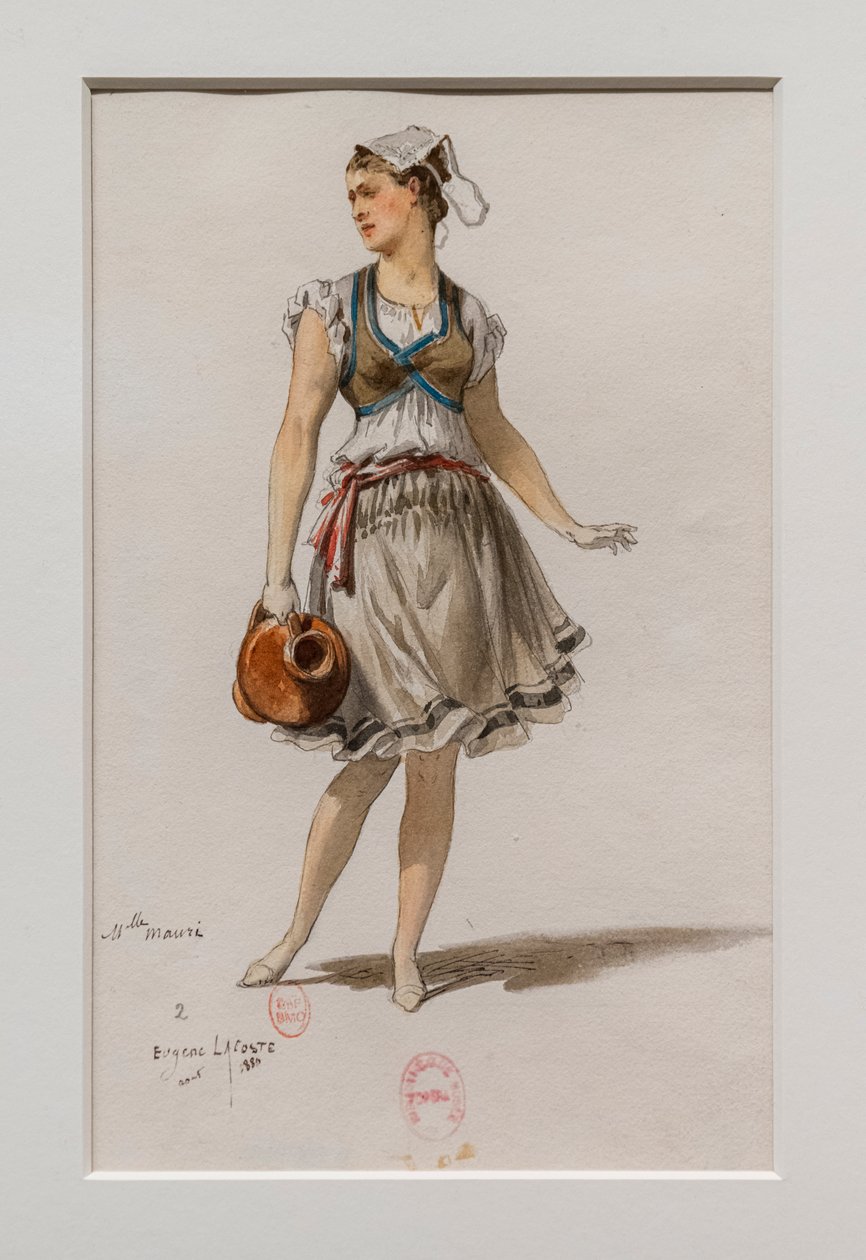 A Korrigane. Charles-Marie Widor balettje, jelmezmodell. 1880, toll, akvarell és gouache papíron. alkotó: Eugene Lacoste