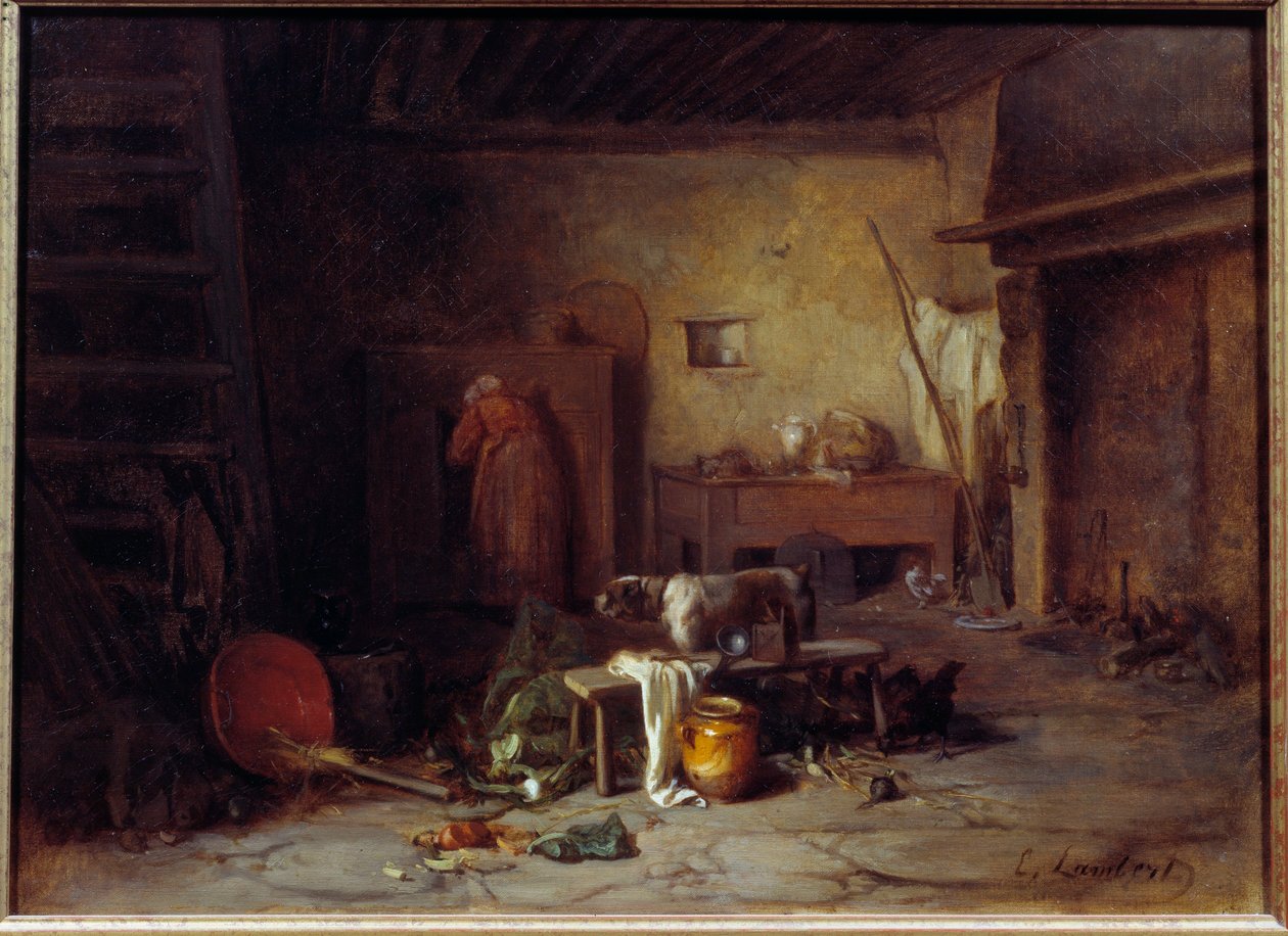 Konyhabelső a Nohant Kitchenben George Sand (Aurore Dupin, Baronne Dudevant) házában (1804-1876) (?). Eugene Lambert (1825-1900) festménye 19. századi Párizs, Romantikus Élet Múzeuma alkotó: Eugene Lambert