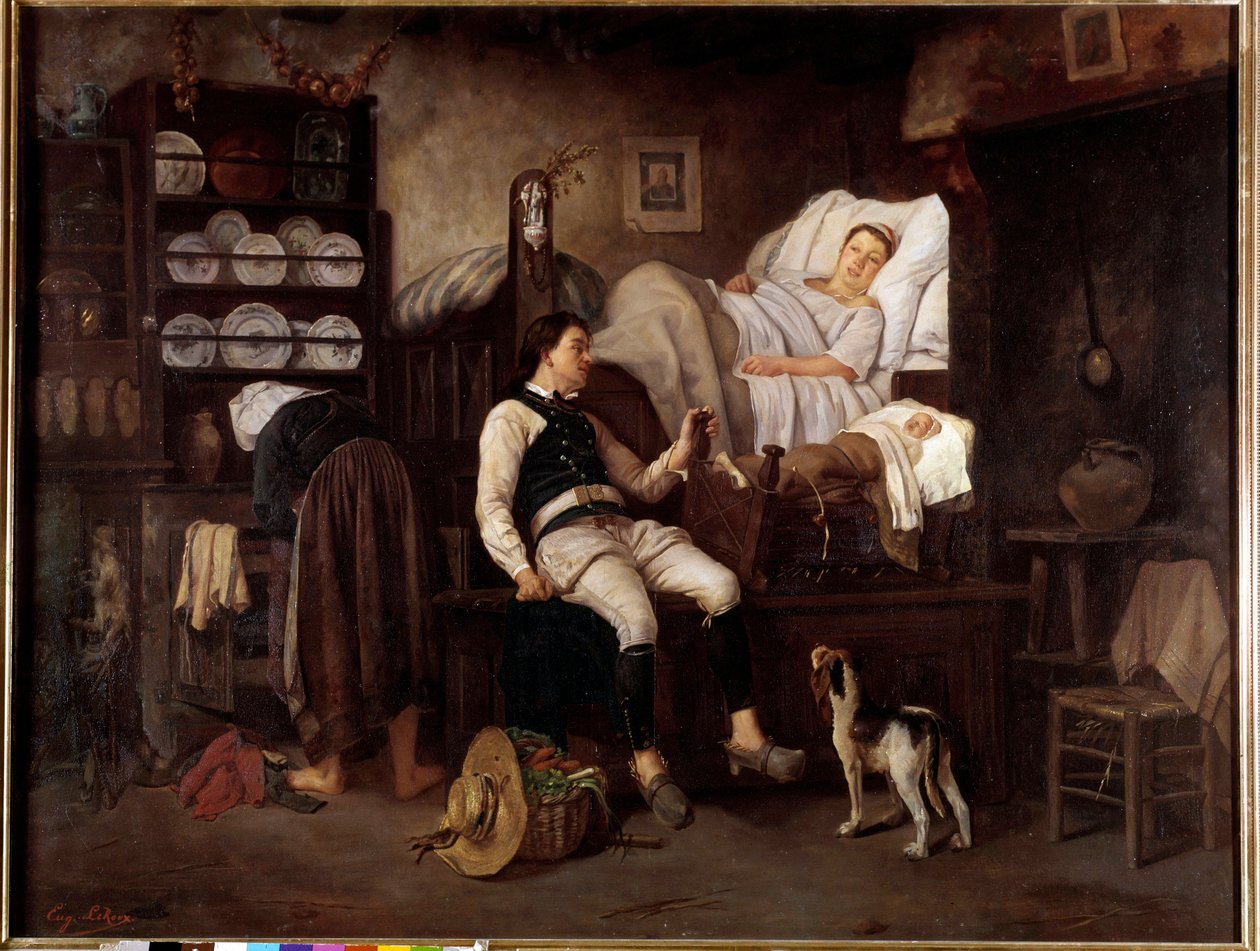 Belső Bas-Breton vagy Le Nouveau Ne Breton család belső térben. Eugene Leroux festménye (1807-1863) 19. századi Rennes, Szépművészeti Múzeum alkotó: Eugene Leroux