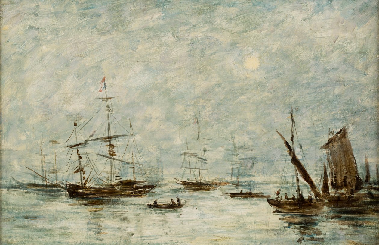 Kikötőben kikötött csónakok (olaj, vászon) alkotó: Eugene Louis (attr.to) Boudin